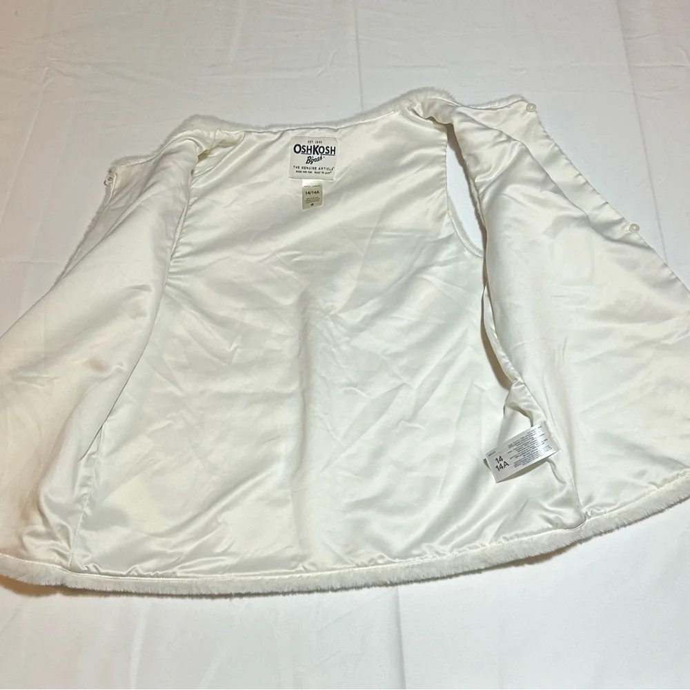 OshKosh B'gosh Girls Size 14 Ivory Faux Fur Lined Vest Sleeveless